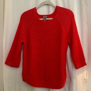 Chico’s Vibrant Orange 3/4 Sleeve Knit Sweater Size O = Small